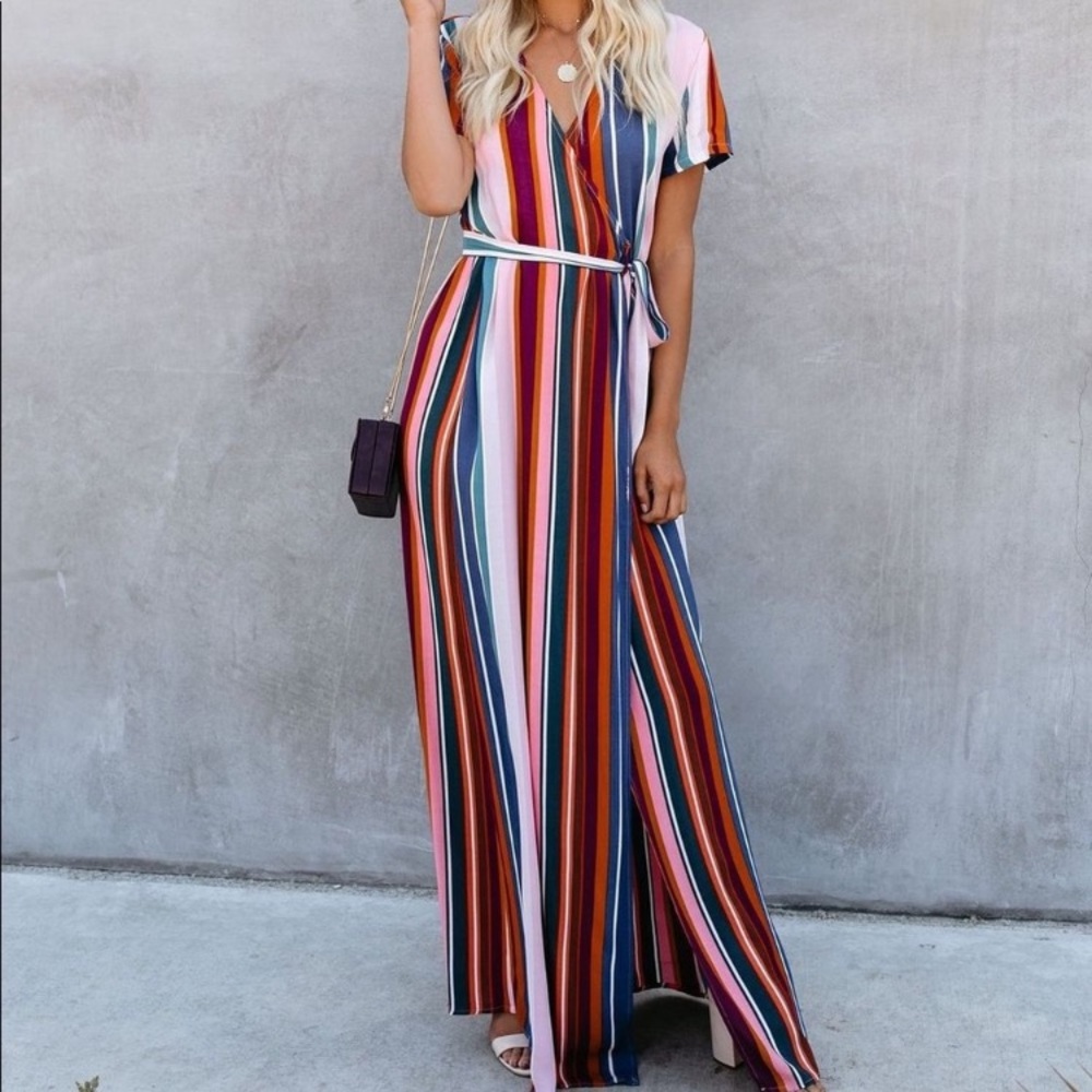 Vici Striped Bardot Wrap Maxi Dress, small